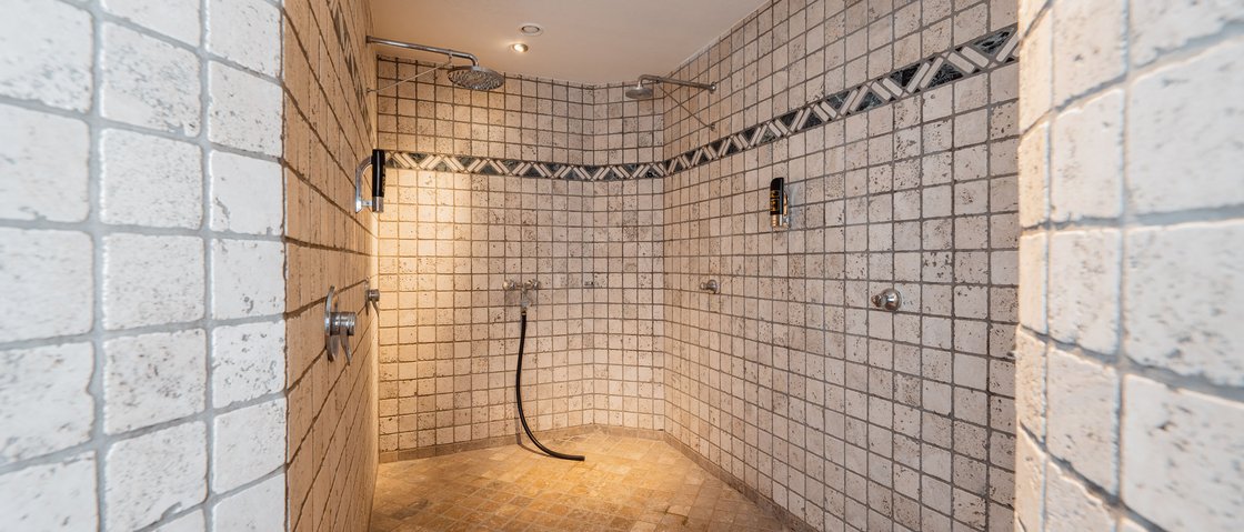 Your wellness hotel in Neustift im Stubaital awaits Large walk-in shower with tiles and two showerheads